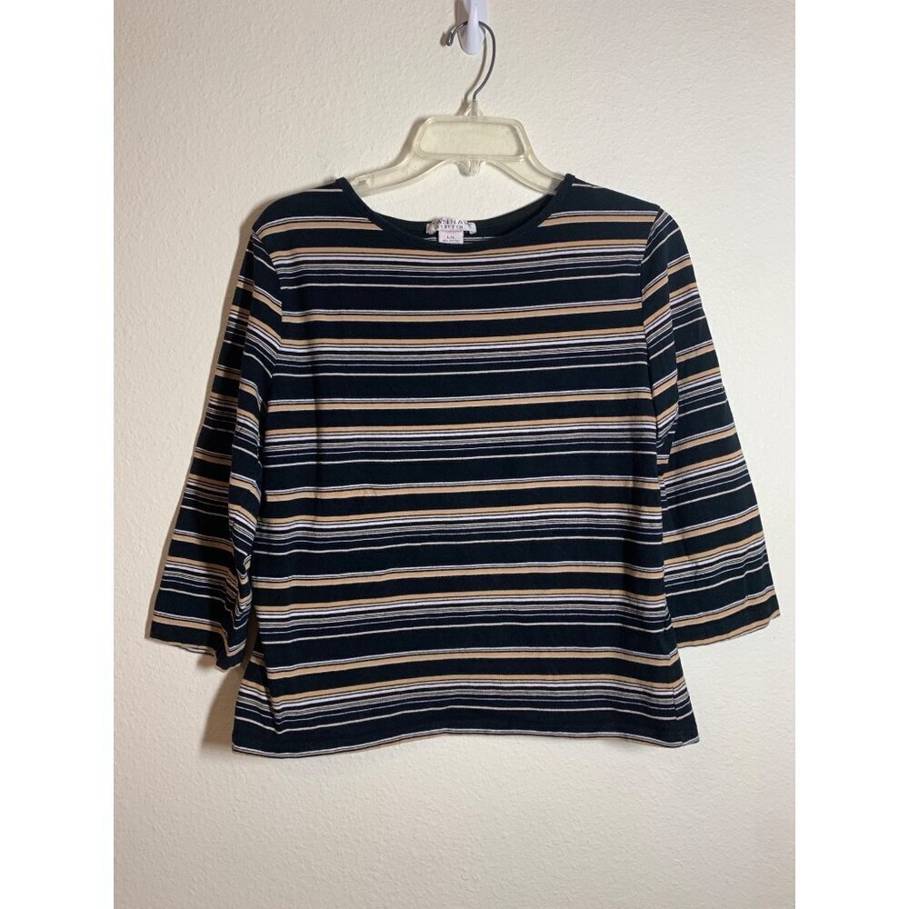 Vintage Hannah Stretch Tee Striped 90s Y2K Casual Cotton Black Women's SZ Large